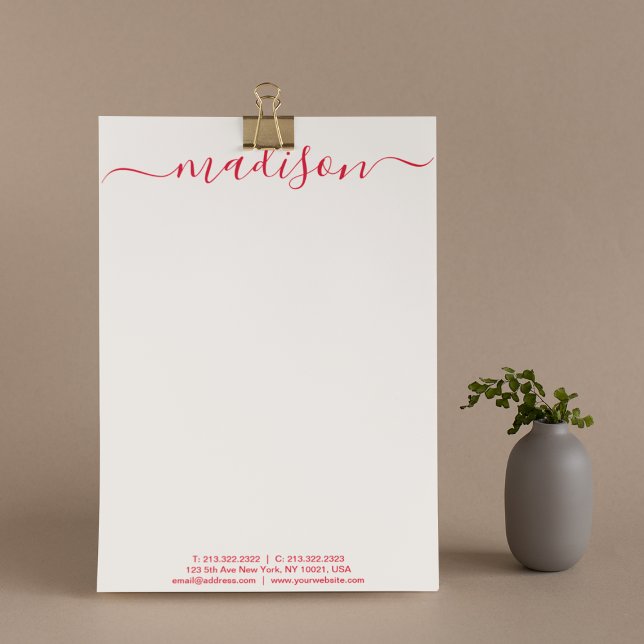 Clean Simple Pink & Red Typografie Script Naam Briefhoofd (Creator heeft geüpload)