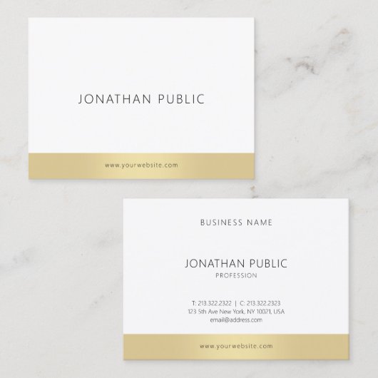 Clean Sjabloon Trendy Elegant Gold White Modern Visitekaartje (Voorkant / Achterkant)