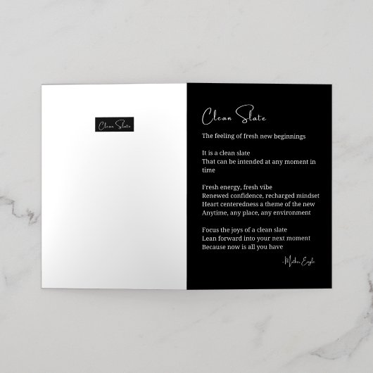 Clean Slate Nieuw Begin Inspirerend Gedicht Folie Wenskaart (Buiten Laag)