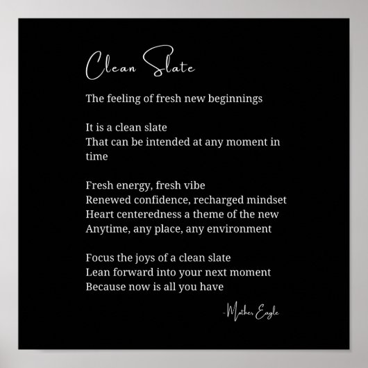 Clean Slate Nieuw Begin Inspirerend Gedicht Poster (Voorkant)