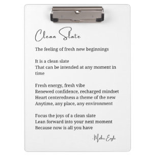 Clean Slate nieuw begin Inspirerend Gedichtenmuur Klembord