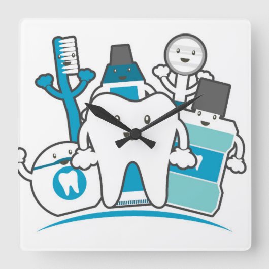 Clean Teeth Gang Vierkante Klok (Voorkant)
