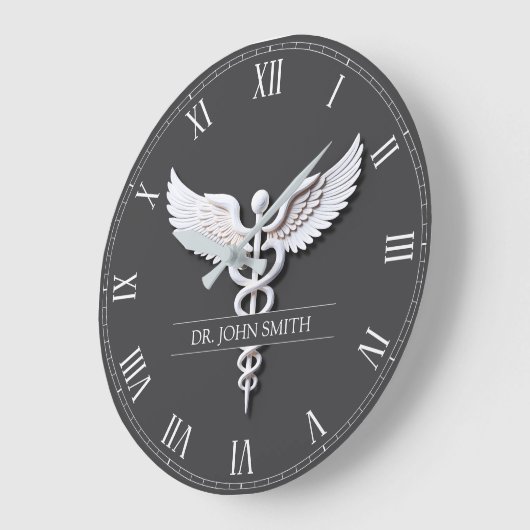 Clean White Gedetailleerde Medische Caduceus Antra Grote Klok (Hoek)