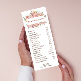 Clean White & Pink Flowers prijslijst service Reclamekaart