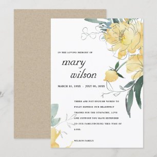 CLEAN YELLOW GREEN FLORAL SYMPATHY MEMORIAL BEDANKKAART