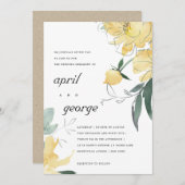 CLEAN YELLOW WATERVERF FLORAL WEDDING INVITE BEDANKKAART (Voorkant / Achterkant)