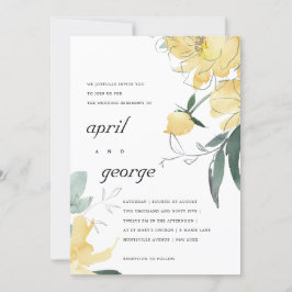 CLEAN YELLOW WATERVERF FLORAL WEDDING INVITE BEDANKKAART
