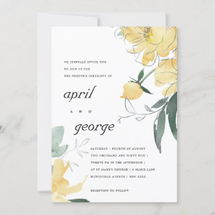 CLEAN YELLOW WATERVERF FLORAL WEDDING INVITE BEDANKKAART