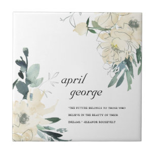 CLEANELEGANT IVORY WHITE GROENE FLORAL WATECOLOR TEGELTJE