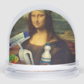 Cleaner Mona Lisa holding cleaning tools Da Vinci Sneeuwbol (Voorkant)