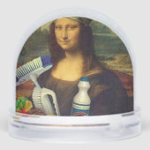 Cleaner Mona Lisa holding cleaning tools Da Vinci Sneeuwbol (Achterkant)