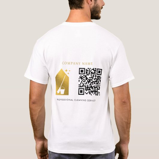 Cleaning Cleaner Service Gold Logo QR Code White T-shirt (Achterkant)
