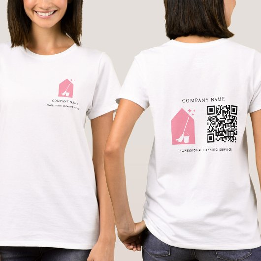 Cleaning Cleaner Service Pink Logo QR Code White T-shirt