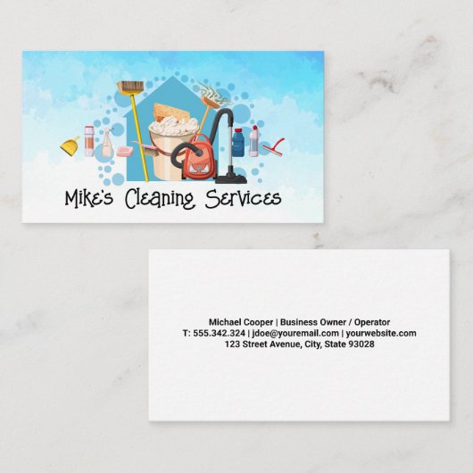 Cleaning House Services Tools | Maids | Janitor Visitekaartje (Voorkant / Achterkant)