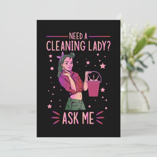 Cleaning Lady Housekeeper Housekeeping Cleaner Gra Bedankkaart (Staand voorkant)