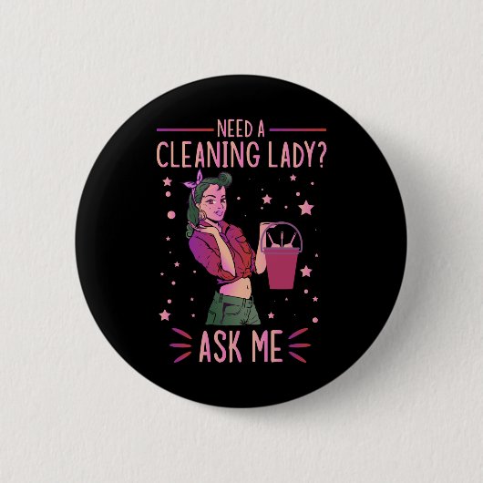 Cleaning Lady Housekeeper Housekeeping Cleaner Gra Ronde Button 5,7 Cm (Voorkant)