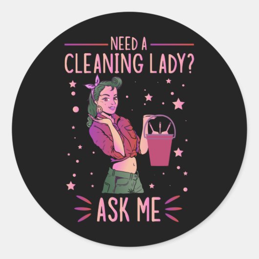 Cleaning Lady Housekeeper Housekeeping Cleaner Gra Ronde Sticker (Voorkant)