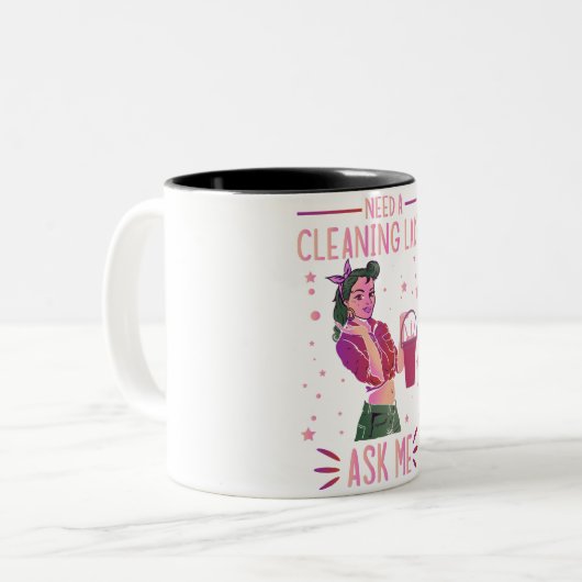 Cleaning Lady Housekeeper Housekeeping Cleaner Gra Tweekleurige Koffiemok (Voorkant links)