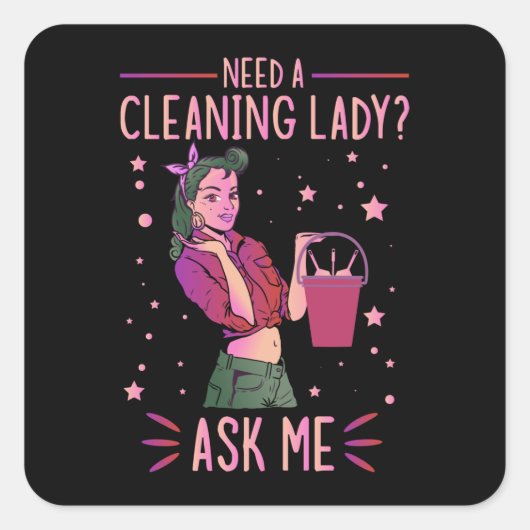 Cleaning Lady Housekeeper Housekeeping Cleaner Gra Vierkante Sticker (Voorkant)