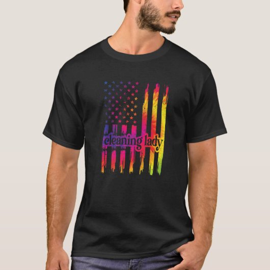 Cleaning Lady Us Flag Cleaner Housekeeper T-shirt (Voorkant)