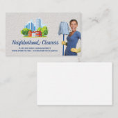 Cleaning | Maid Holding Mop | City Buildings Visitekaartje (Voorkant / Achterkant)