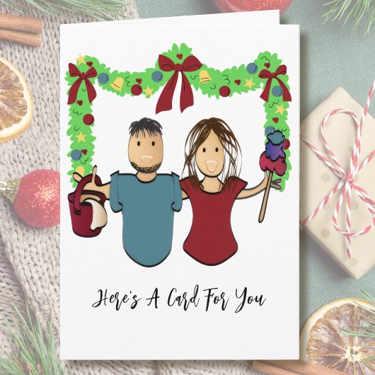 Cleaning Male Female Cartoon Thank You Christmas  Kaart
