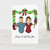 Cleaning Male Female Cartoon Thank You Christmas  Kaart (Voorkant)