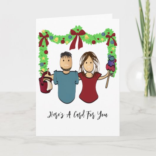 Cleaning Male Female Cartoon Thank You Christmas  Kaart (Voorkant)