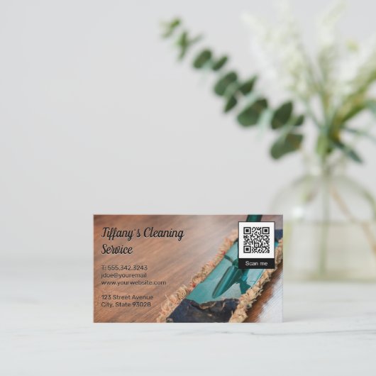 Cleaning Mop | qr code Visitekaartje (Staand voorkant)