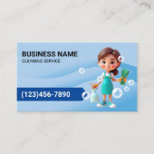 Cleaning Service Cute Maid Modern Blue Curves Visitekaartje (Voorkant)