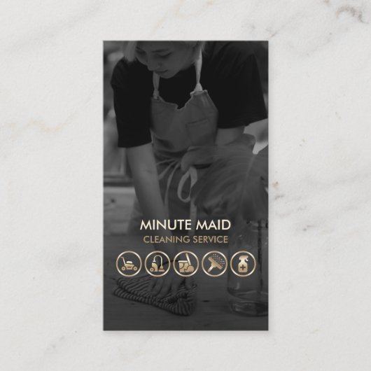 Cleaning Service Faux Gold Icons Cleaner Visitekaartje (Voorkant)