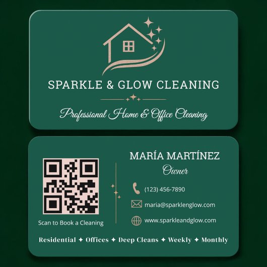 Cleaning Service Green QR Code Professional Visitekaartje