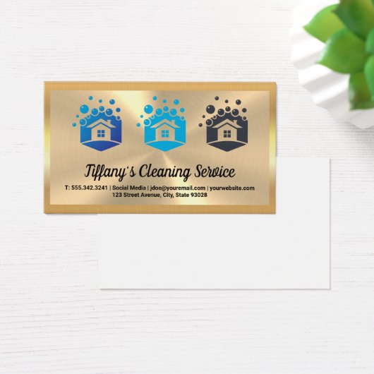 Cleaning Service House Logo | Goud metaal Visitekaartje (Bureau)