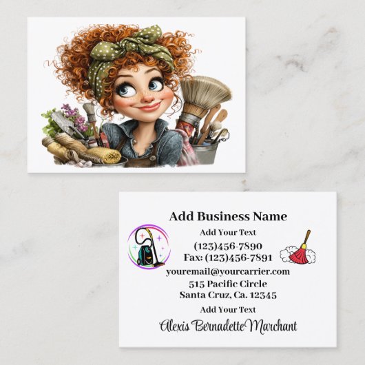 Cleaning Service Housekeeping  Business Card Visitekaartje (Voorkant / Achterkant)