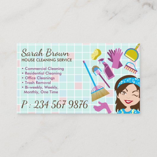 Cleaning Service Janitorial Lady Visitekaartje (Voorkant)