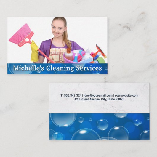 Cleaning Service Lady | Zeepbellen Visitekaartje (Voorkant / Achterkant)