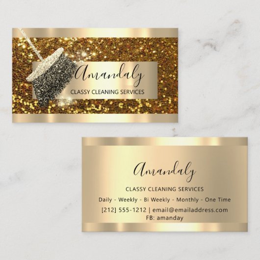 Cleaning Service Maid House Keeping Gold Glitter Visitekaartje (Voorkant / Achterkant)