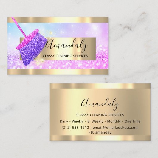 Cleaning Service Maid House Keeping Gold Glitter Visitekaartje (Voorkant / Achterkant)