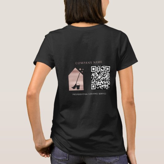 Cleaning Service Rose Gold Logo QR Code Black T-shirt (Achterkant)