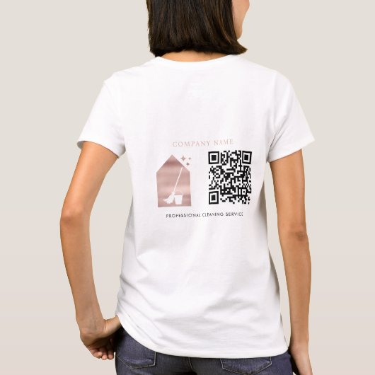 Cleaning Service Rose Gold Logo QR Code White T-shirt (Achterkant)
