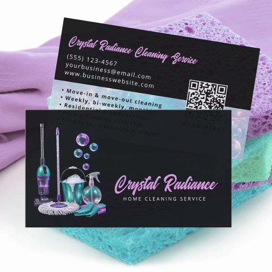 Cleaning Service Supplies Modern QR Code Visitekaartje