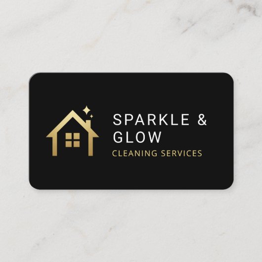 Cleaning Services Black Gold QR Code Professional Visitekaartje (Voorkant)