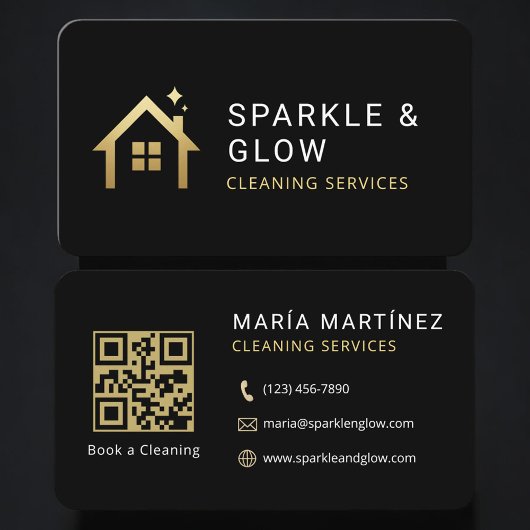 Cleaning Services Black Gold QR Code Professional Visitekaartje