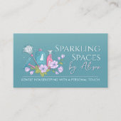Cleaning Services - Elegant Floral Teal and Pink Visitekaartje (Voorkant)