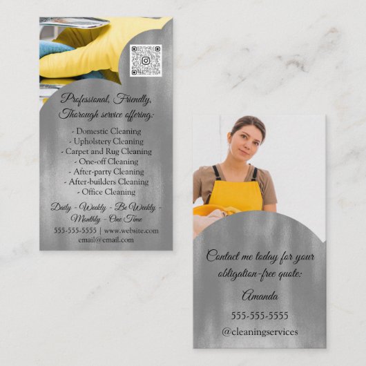 Cleaning Services House QRCode Foto grijs houden Visitekaartje (Voorkant / Achterkant)