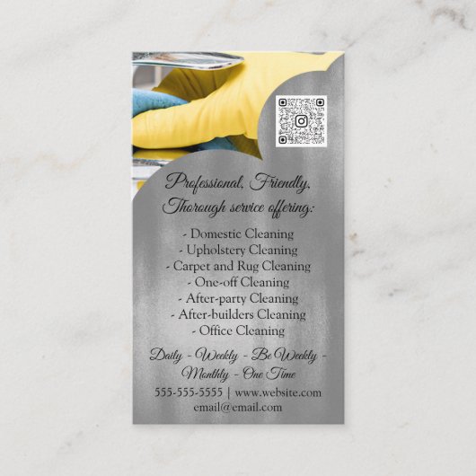Cleaning Services House QRCode Foto grijs houden Visitekaartje (Voorkant)