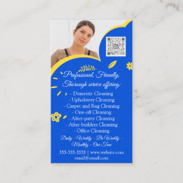 Cleaning Services House QRCode Photo Blue Visitekaartje