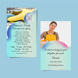 Cleaning Services House QRCode Photo Blue Visitekaartje