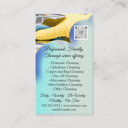 Cleaning Services House QRCode Photo Blue Visitekaartje (Voorkant)