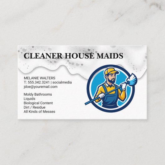 Cleaning Services | Janitor Holding Mop Visitekaartje (Voorkant)